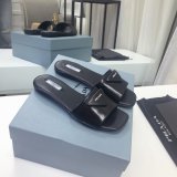 Replica Prada Leather Logo Flat Slide Sandals