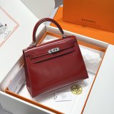 Luxury Hermes human handmade stiching kelly box bag 25/28cm