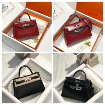 Luxury Hermes mini kelly box leather Human handmade stiching