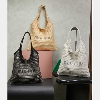 MIU MIU Ivy raffia-effect and linen bag