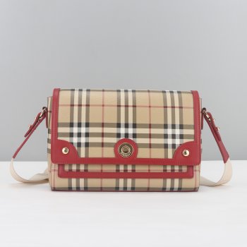 Burberry Beige Red Top Handle Note Bag