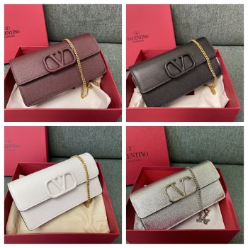 Valentino Garavani V Logo Signature Grained Calfskin Clutch