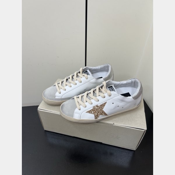 Women Super-Star with gold glitter star and ice-gray suede inserts