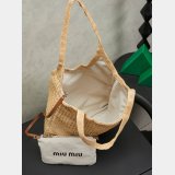 MIU MIU Ivy raffia-effect and linen bag