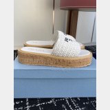 Prada Raffia Cork Flatform Slide Sandals
