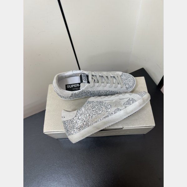 Women Super-Star in silver glitter with ice-gray suede star