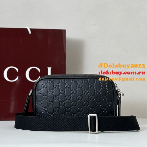 Gucci AAA+ 1:1 850242 Black GG Emblem Small Crossbody Mens Bag